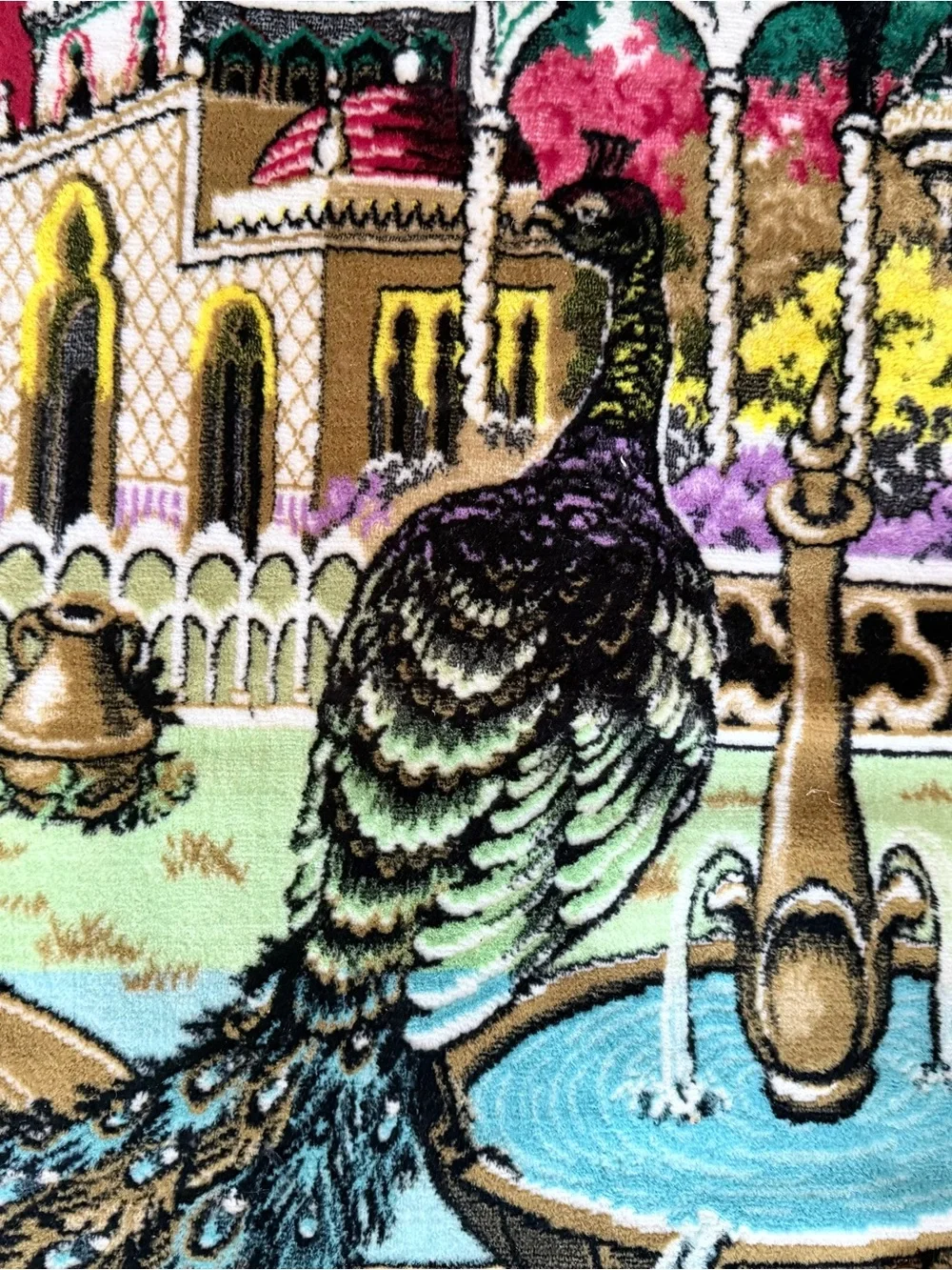 Vintage 1970 Circa Velvet Peacock Wall Tapestry Rug - 64